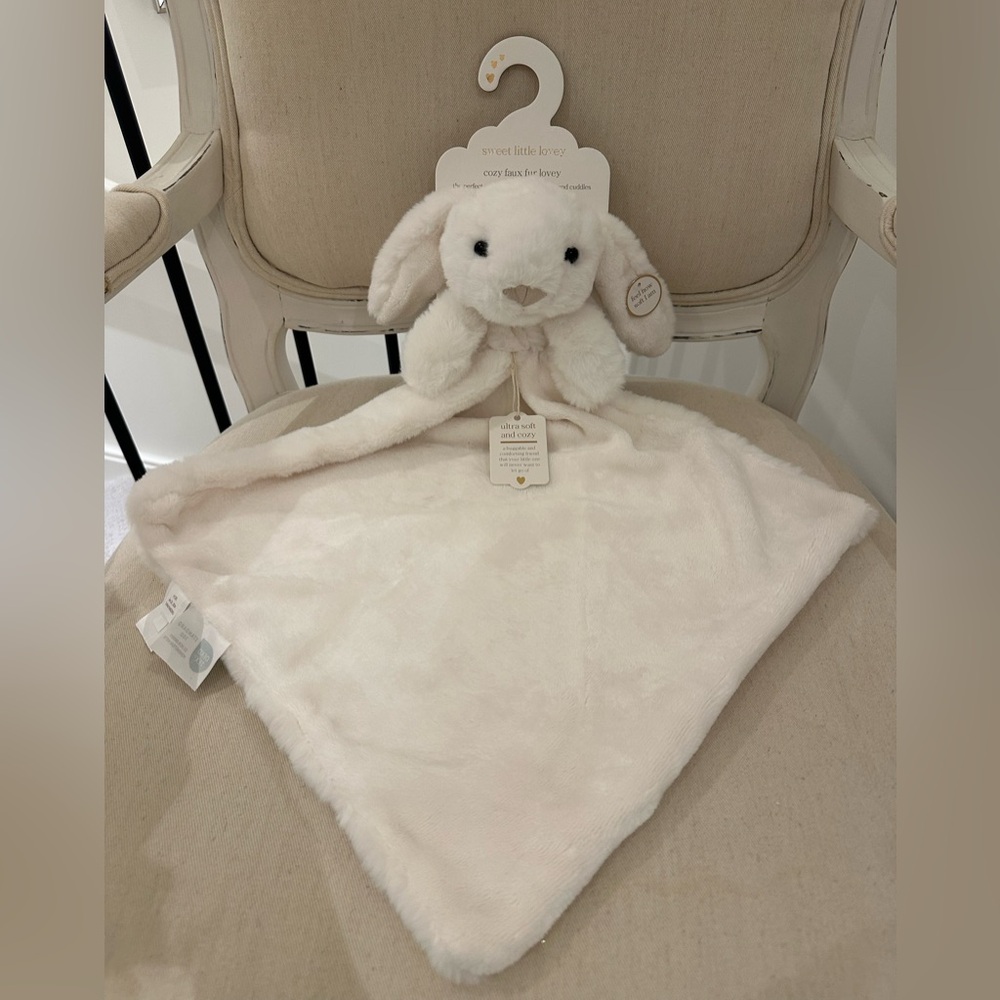 Large Super Soft & Cozy Luxe Faux Fur White Bunny Lovey Baby Blanket NWT